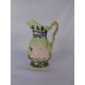 Vintage Victorian Hand Painted Cherub Grapevine Ceramic Vase Unmarked Decor